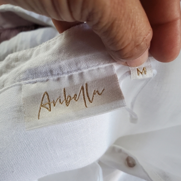 Aribella White Peasant Linen Midi Dress Bohemian Long Sleeves Front Button Mediu - Picture 6 of 10